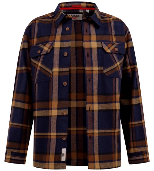 D555 Aldershot Long Sleeve Heavy Shacket Overshirt Tan/Navy Check - Skjorter - Store skjorter - 2XL-8XL