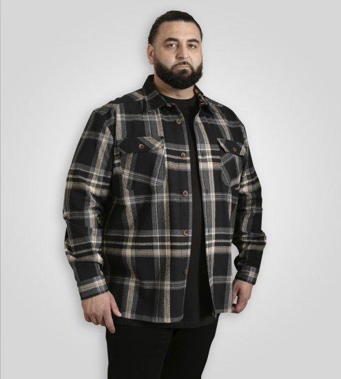 D555 Falkirk Long Sleeve Heavy Shacket Overshirt Black/Grey - Skjorter - Store skjorter - 2XL-8XL