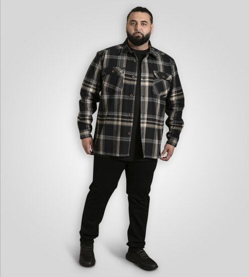 D555 Falkirk Long Sleeve Heavy Shacket Overshirt Black/Grey - Skjorter - Store skjorter - 2XL-8XL