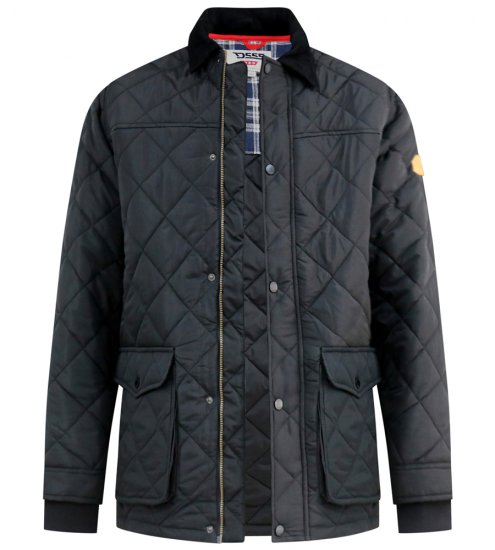 D555 Harborough Quilted Jacket with Corduroy Collar Black - Jakker - Store jakker - 2XL-12XL