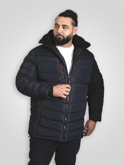 D555 Workington Vattert Jakke med Hette og Sherpafôr Marineblå - Jakker - Store jakker - 2XL-12XL