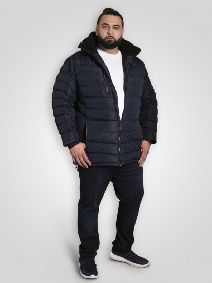 D555 Workington Vattert Jakke med Hette og Sherpafôr Marineblå - Jakker - Store jakker - 2XL-12XL