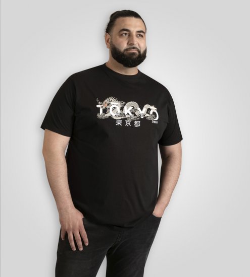 D555 Ginza Tokyo with Dragon Crew Neck T-shirt Black - T-skjorter - Store T-skjorter - 2XL-14XL