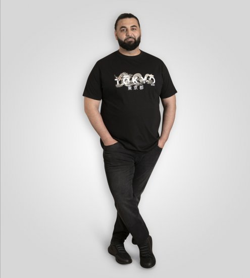 D555 Ginza Tokyo with Dragon Crew Neck T-shirt Black - T-skjorter - Store T-skjorter - 2XL-14XL