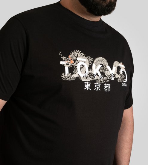 D555 Ginza Tokyo with Dragon Crew Neck T-shirt Black - T-skjorter - Store T-skjorter - 2XL-14XL