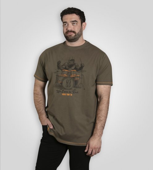 D555 Stockton Gorilla Playing Drums Crew Neck T-Shirt Khaki - T-skjorter - Store T-skjorter - 2XL-14XL