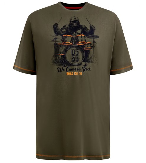 D555 Stockton Gorilla Playing Drums Crew Neck T-Shirt Khaki - T-skjorter - Store T-skjorter - 2XL-14XL