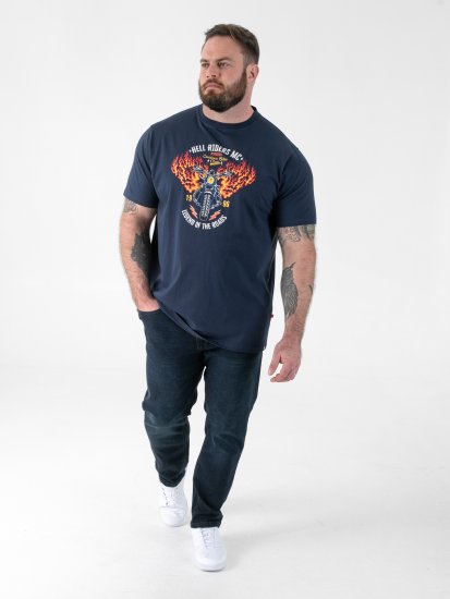 D555 Hockney T-skjorte med Motorsykkeltrykk Marineblå - T-skjorter - Store T-skjorter - 2XL-14XL