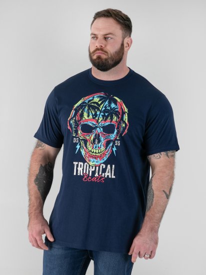 D555 Linton T-skjorte med Flerfarget Hodeskalletrykk Marineblå - T-skjorter - Store T-skjorter - 2XL-14XL