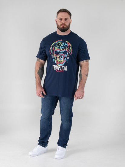 D555 Linton T-skjorte med Flerfarget Hodeskalletrykk Marineblå - T-skjorter - Store T-skjorter - 2XL-14XL