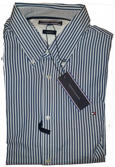 Tommy Hilfiger North Stripe Long Sleeve Shirt Blue/White - Motleys ville aprilsalg - 