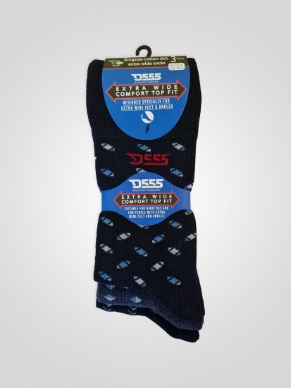 D555 Harold 3 Extra Wide Comfort Fit Socks 3-pack Navy/Denim - Undertøy & badetøy - Undertøy store størrelser 