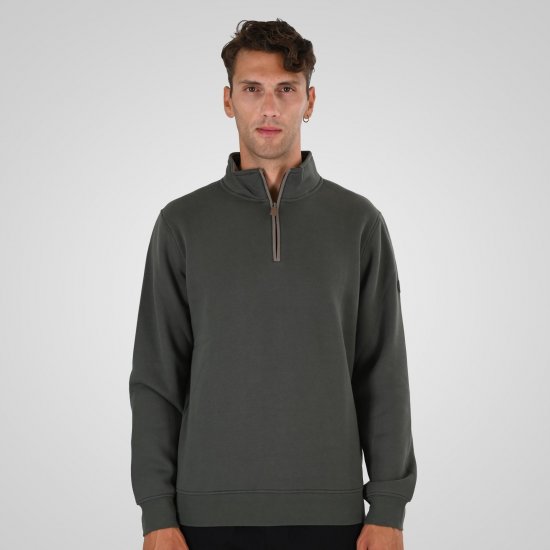 Double Outfitters MTOP-1163 Collegegenser med halv glidelås Khaki - Gensere og hettegensere - Store hettegensere - 2XL-14XL