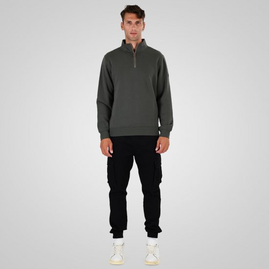 Double Outfitters MTOP-1163 Collegegenser med halv glidelås Khaki - Gensere og hettegensere - Store hettegensere - 2XL-14XL