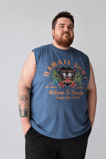 Kam Jeans 5763 Hawaii Surf Vest Vintage Indigo - T-skjorter - Store T-skjorter - 2XL-14XL