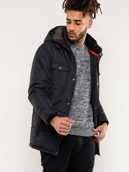 D555 Lonsdale Parka Style Jacket With Embroidery Patch On Sleeve Black - Jakker - Store jakker - 2XL-12XL