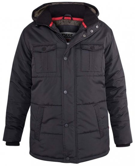 D555 Lonsdale Parka Style Jacket With Embroidery Patch On Sleeve Black - Jakker - Store jakker - 2XL-12XL