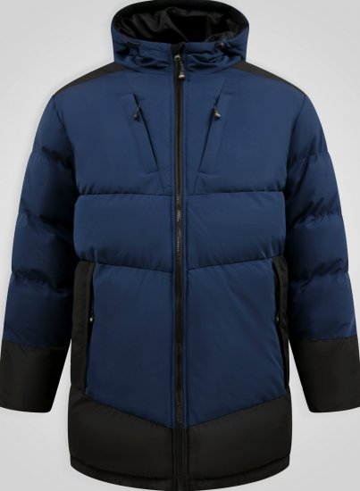 D555 Hank Ripstop Contrast Panelled Padded Hooded Jacket Mørkeblå - Jakker - Store jakker - 2XL-12XL