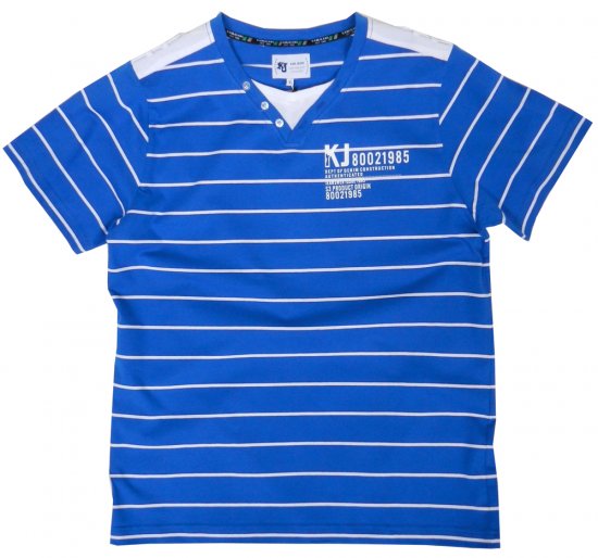 Kam Jeans V-neck Blue Stripe Tee - T-skjorter - Store T-skjorter - 2XL-14XL