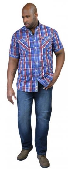 D555 ELIAS Short Sleeve Blue & Red Check Shirt - Skjorter - Store skjorter - 2XL-8XL