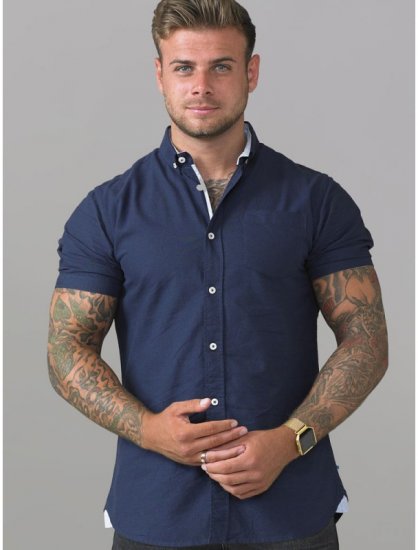 D555 Norman Short Sleeve Oxford Shirt Navy - Skjorter - Store skjorter - 2XL-8XL