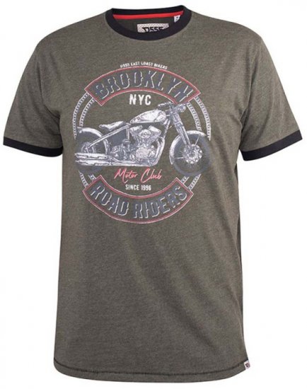 D555 Hereford Brooklyn Motorbike Printed Ringer T-Shirt Khaki - T-skjorter - Store T-skjorter - 2XL-14XL