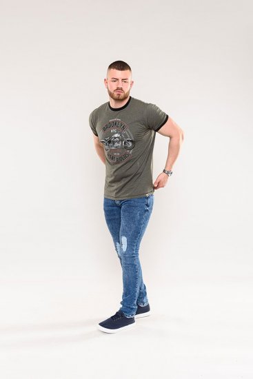 D555 Hereford Brooklyn Motorbike Printed Ringer T-Shirt Khaki - T-skjorter - Store T-skjorter - 2XL-14XL