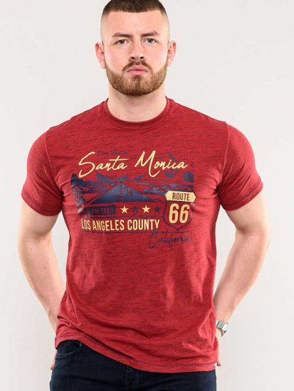D555 Brisbane Santa Monica Route 66 Printed T-Shirt Red - T-skjorter - Store T-skjorter - 2XL-14XL