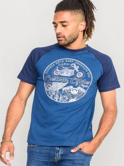 D555 Porter Raglan Sleeve Printed T-Shirt Blue - T-skjorter - Store T-skjorter - 2XL-14XL
