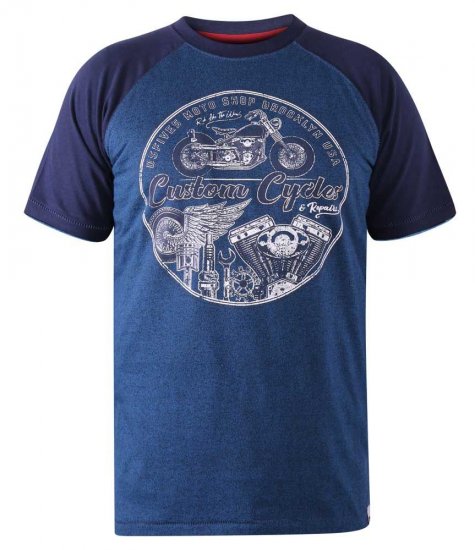 D555 Porter Raglan Sleeve Printed T-Shirt Blue - T-skjorter - Store T-skjorter - 2XL-14XL