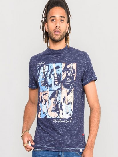 D555 Warner Guitar Printed T-Shirt Navy - T-skjorter - Store T-skjorter - 2XL-14XL