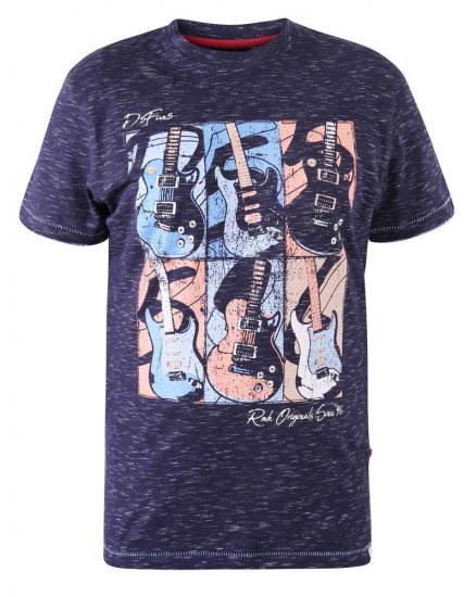 D555 Warner Guitar Printed T-Shirt Navy - T-skjorter - Store T-skjorter - 2XL-14XL