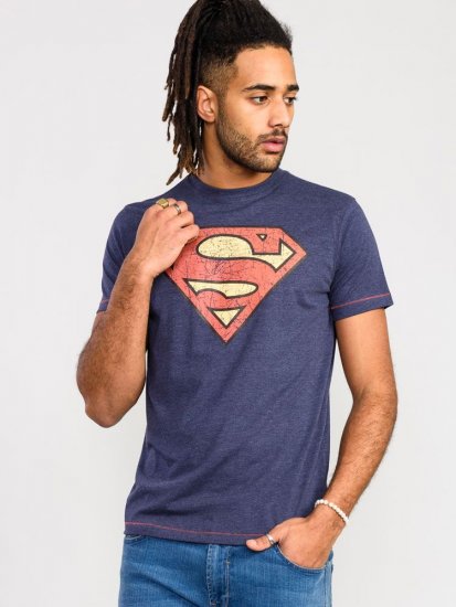 D555 Scampton Official Superman Printed T-Shirt Navy - T-skjorter - Store T-skjorter - 2XL-14XL