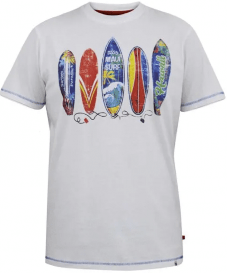 D555 Bridgford T-skjorte med surfprint hvit - T-skjorter - Store T-skjorter - 2XL-14XL