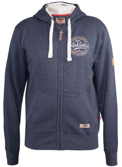 D555 Orchid Chest Printed Zip Through Hoody Denim Blue - Gensere og hettegensere - Store hettegensere - 2XL-14XL