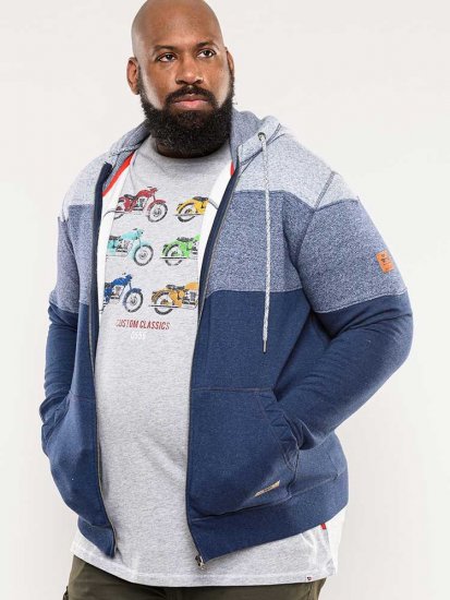 D555 Columbus Cut And Sew Panelled Zip Through Hoody Blue - Gensere og hettegensere - Store hettegensere - 2XL-14XL