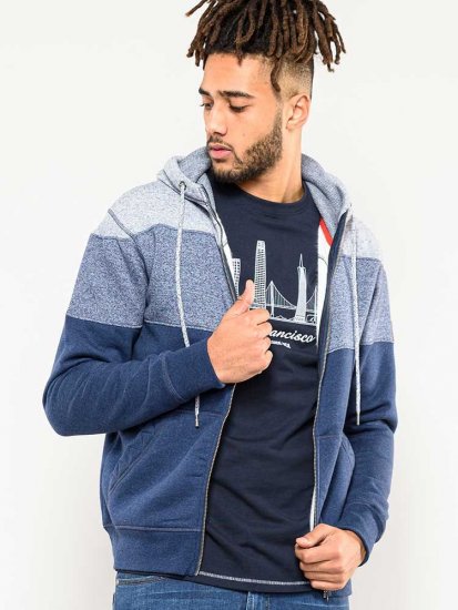 D555 Columbus Cut And Sew Panelled Zip Through Hoody Blue - Gensere og hettegensere - Store hettegensere - 2XL-14XL