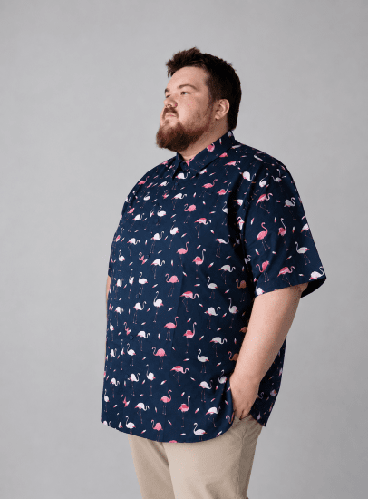 Kam Jeans 6068 Flamingo Short Sleeve Shirt Navy - Skjorter - Store skjorter - 2XL-8XL
