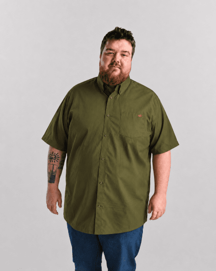 Motley Denim Zagreb Kortermet Skjorte Mørk khaki - Skjorter - Store skjorter - 2XL-8XL