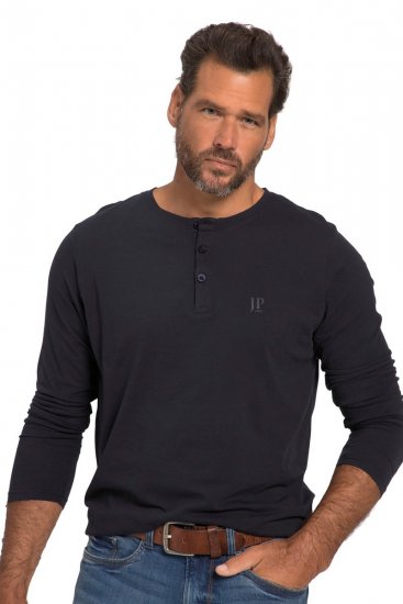 JP1880 702555 Langermet Henley t-skjorte Mørkeblå - T-skjorter - Store T-skjorter - 2XL-14XL