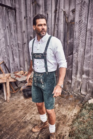 JP1880 Genuine Leather Traditional Lederhosen Shorts Green - Shorts - Store shorts - W40-W60