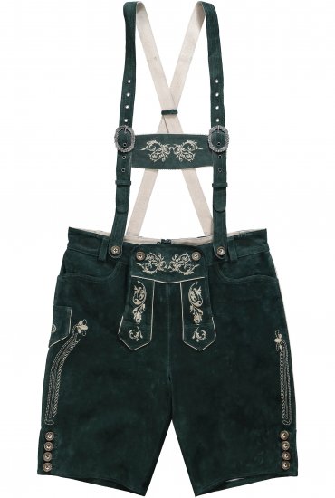 JP1880 Genuine Leather Traditional Lederhosen Shorts Green - Shorts - Store shorts - W40-W60