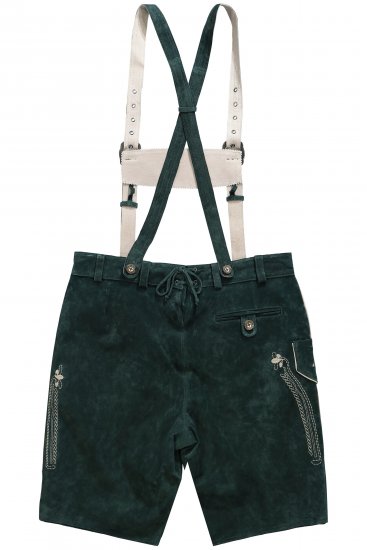 JP1880 Genuine Leather Traditional Lederhosen Shorts Green - Shorts - Store shorts - W40-W60