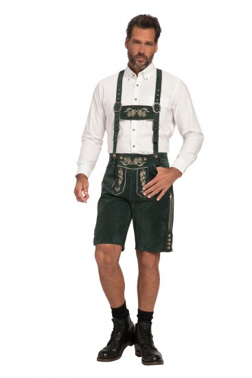 JP1880 Genuine Leather Traditional Lederhosen Shorts Green - Shorts - Store shorts - W40-W60