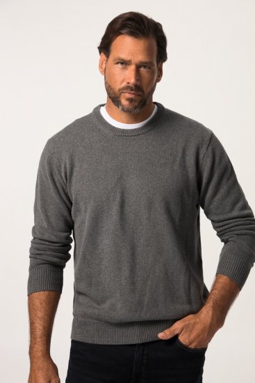 JP1880 708261 Strikkegenser med rund hals Gråmelert - Gensere og hettegensere - Store hettegensere - 2XL-14XL