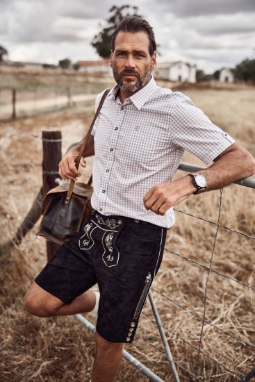 JP1880 Modern Fit Check Print Short Sleeve Shirt Grey - Skjorter - Store skjorter - 2XL-8XL