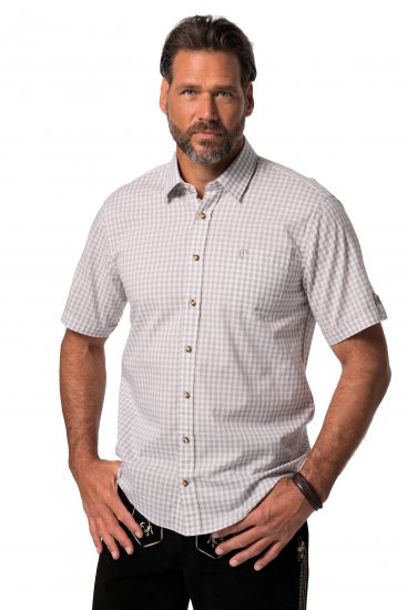 JP1880 Modern Fit Check Print Short Sleeve Shirt Grey - Skjorter - Store skjorter - 2XL-8XL