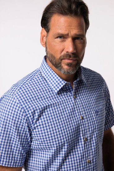 JP1880 Short Sleeve Check Print Traditional Shirt Blue - Skjorter - Store skjorter - 2XL-8XL