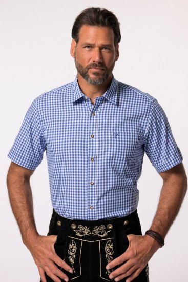 JP1880 Short Sleeve Check Print Traditional Shirt Blue - Skjorter - Store skjorter - 2XL-8XL
