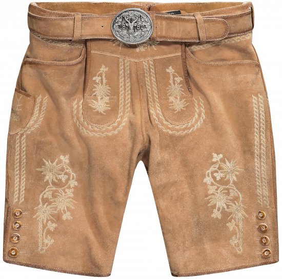 JP1880 Premium Goat Suede Staghorn Embroidery Shorts Leather Brown - Shorts - Store shorts - W40-W60